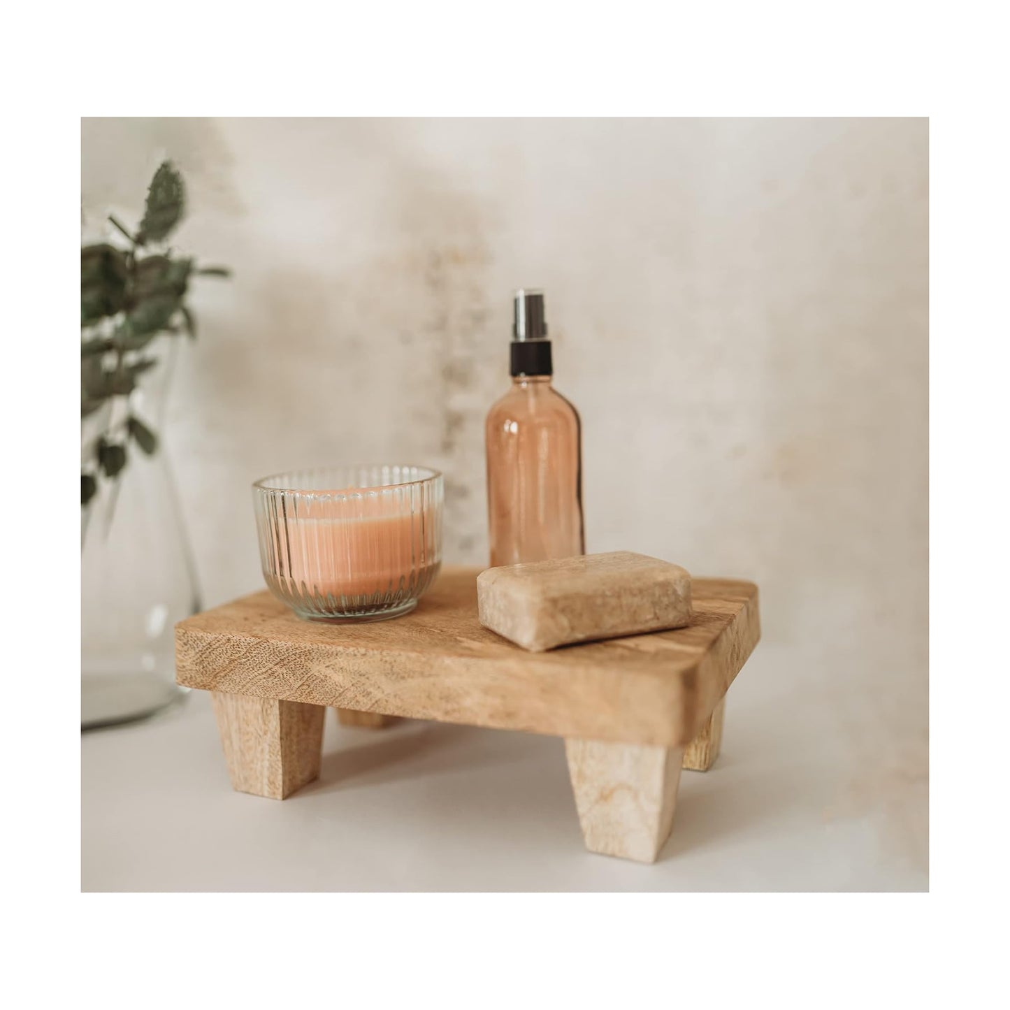 Wooden Tray Pedestal Decor / Natural Mango Wood