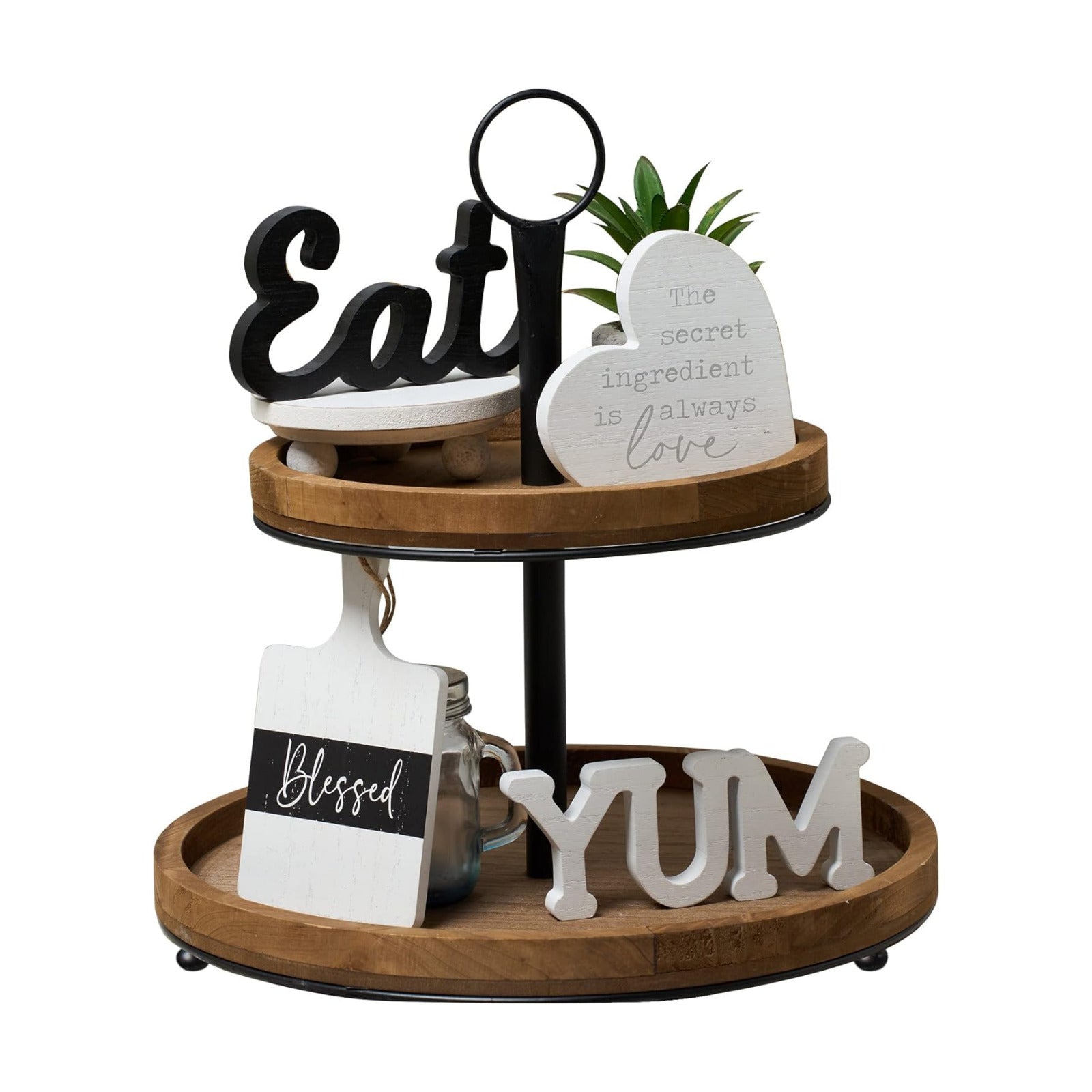 GENMOUS Farmhouse Kitchen Tiered Tray Decor Items Mini Set / Brown-item
