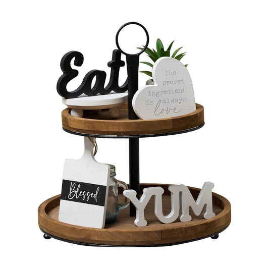 GENMOUS Farmhouse Kitchen Tiered Tray Decor Items Mini Set / Brown-item