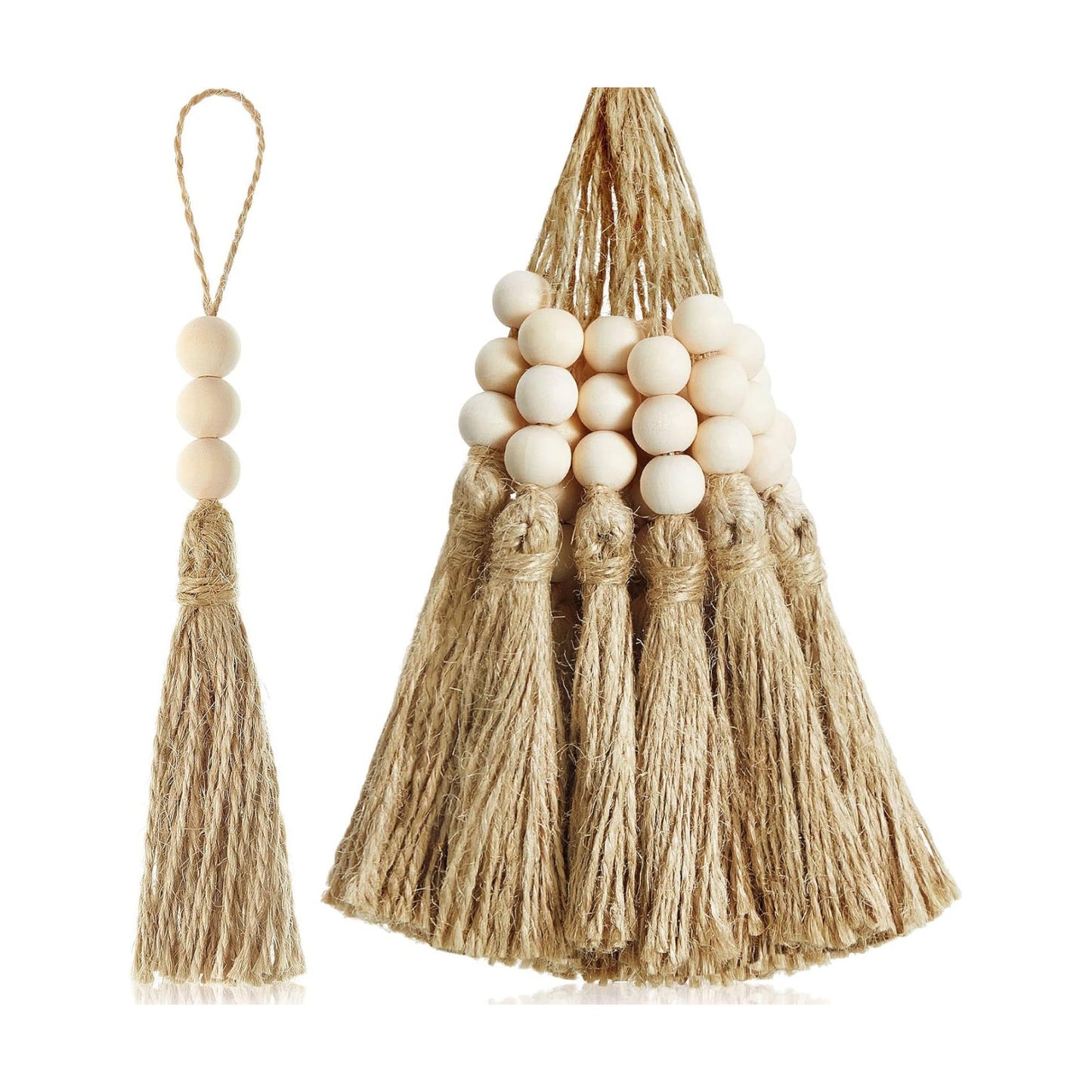 3 Wood Beads Jute Rope Burlap Tassels for Christmas Tree DIY Craft Wood Beads / Natural / Set of 40