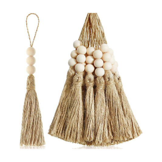 3 Wood Beads Jute Rope Burlap Tassels for Christmas Tree DIY Craft Wood Beads / Natural / Set of 40