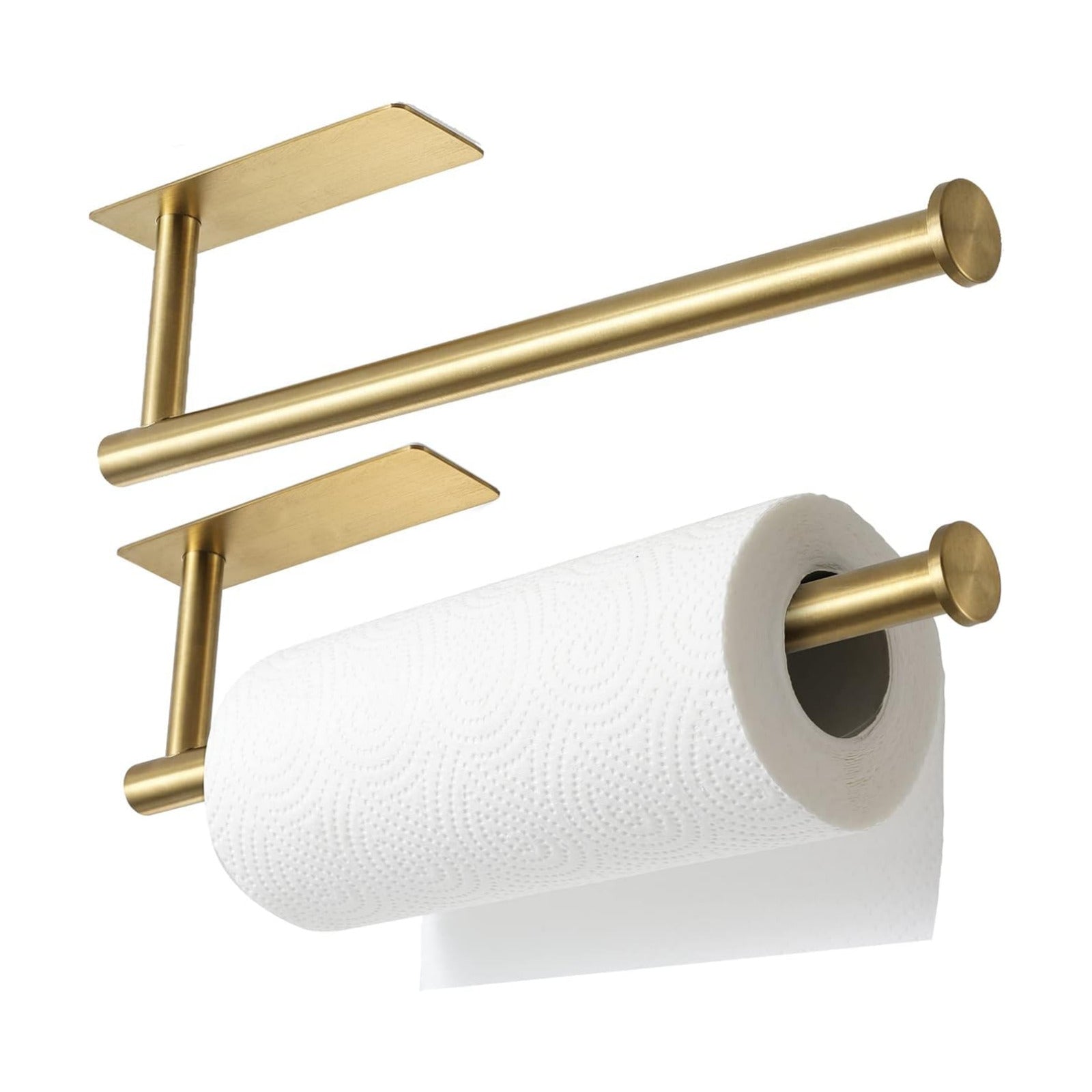 theaoo Under Cabinet Paper Towel Holder for Kitchen, Adhesive, 2 Pack Gold | Self-Adhesive or Screw Mount for Cabinets