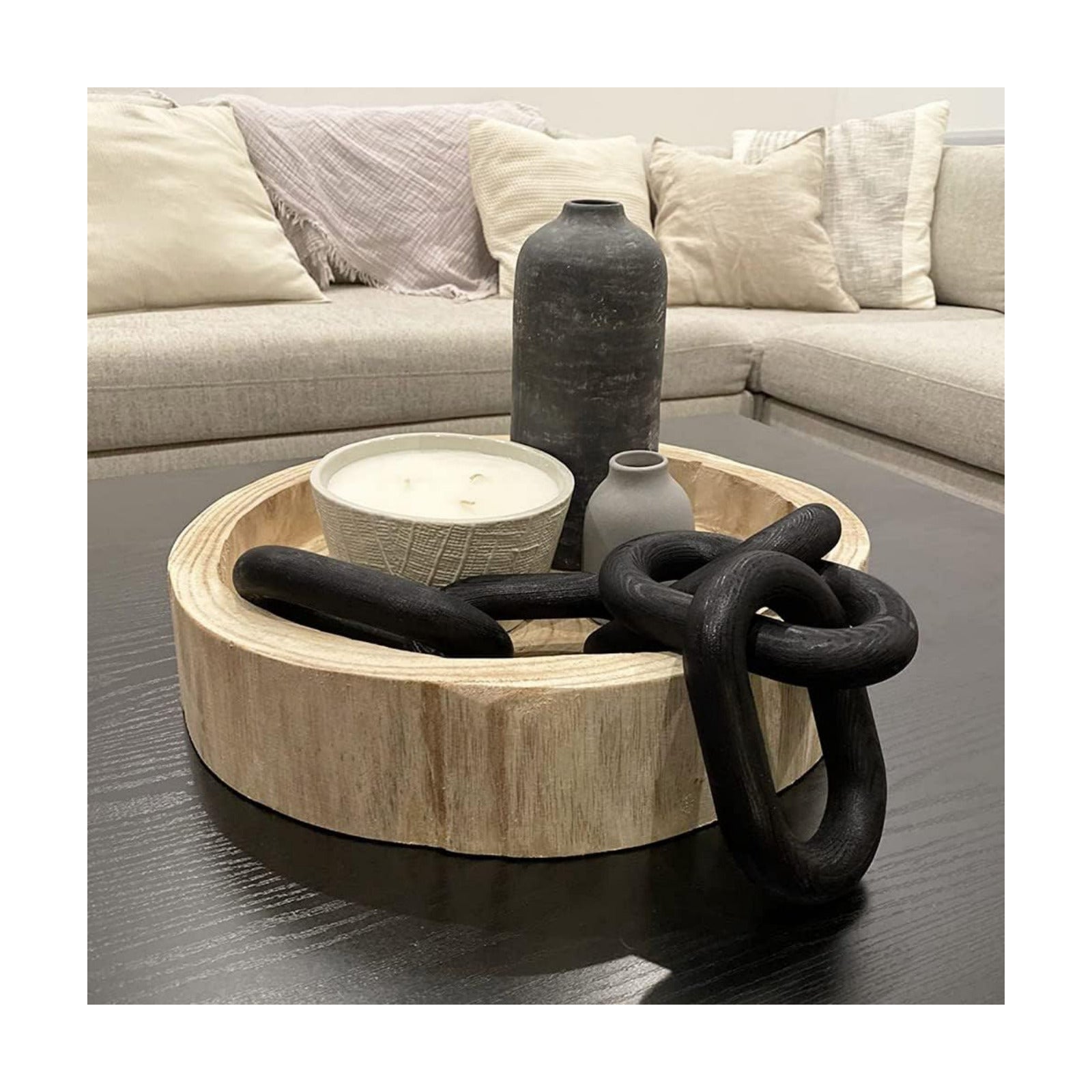 5-Link Black Wood Chain Link Decor / Black-5 / 22"D x 3.9"W