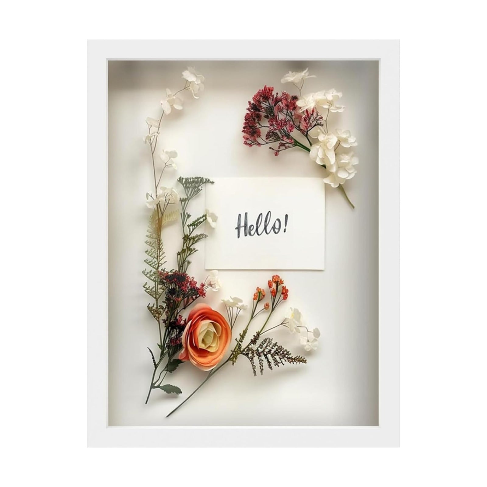 FrameWorks 12” x 16” White Wooden Shadow Box Frame – Display Case with Soft Felt Back, Memory Box with Tempered Glass