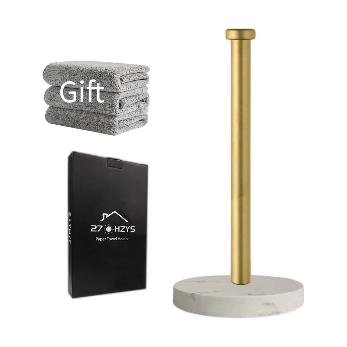 Paper Towel Holder Countertop, Standing Paper Towel Roll Holder for Kitchen Bathroom, with Weighted Marble Base for