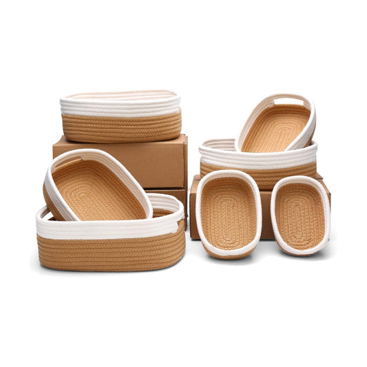 7 Piece Cotton Rope Woven Basket Set / OFF WHITE & JUTE