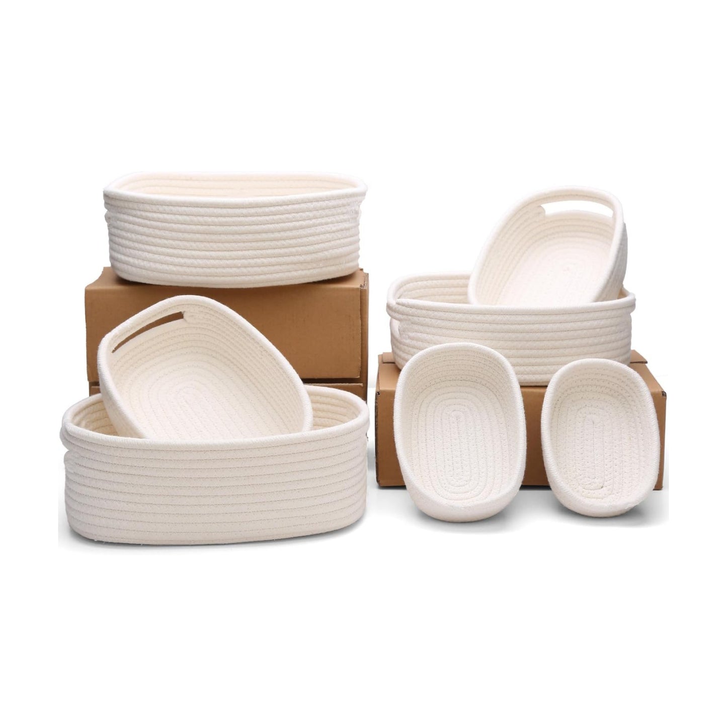 7 Piece Cotton Rope Woven Basket Set / OFF WHITE