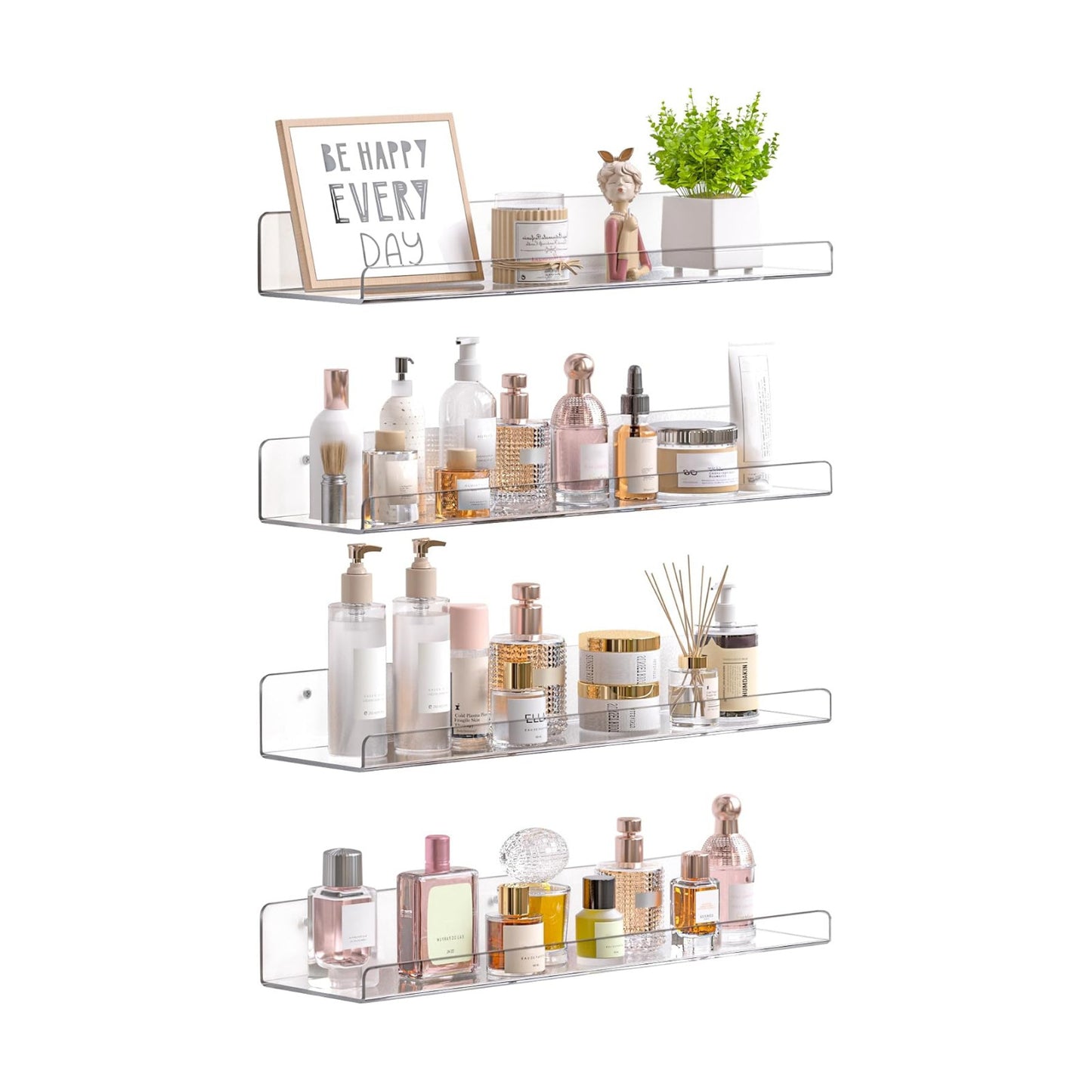 upsimples 4 Pcs 15" Acrylic Shelves for Wall Storage and Organizer, Clear