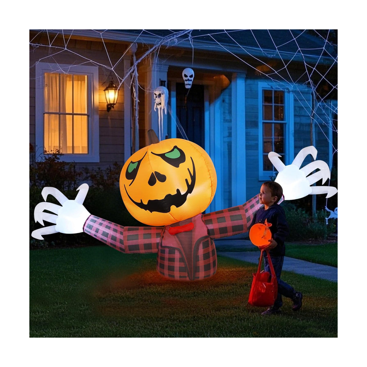 Youngfan 7FT Long Halloween Inflatable Outdoor Decorations Pumpkin Ghost