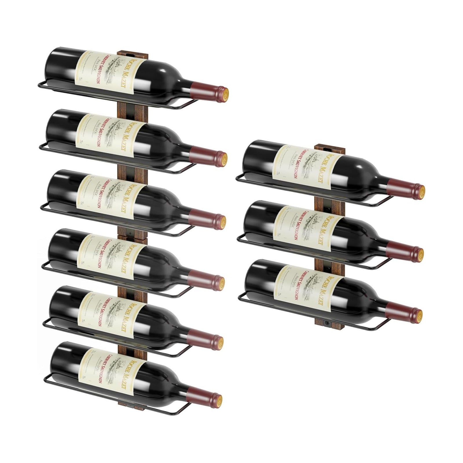 B4Life Wall-Mounted Wine Rack, 9 Bottles Wood & Metal Storage | Collectors, Dining Rooms, Kitchens, Home Bars, Wine