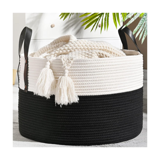 KAKAMAY Large Blanket Basket (20"x13"),Woven Baskets for storage Baby Laundry Hamper, Cotton Rope Blanket Basket for