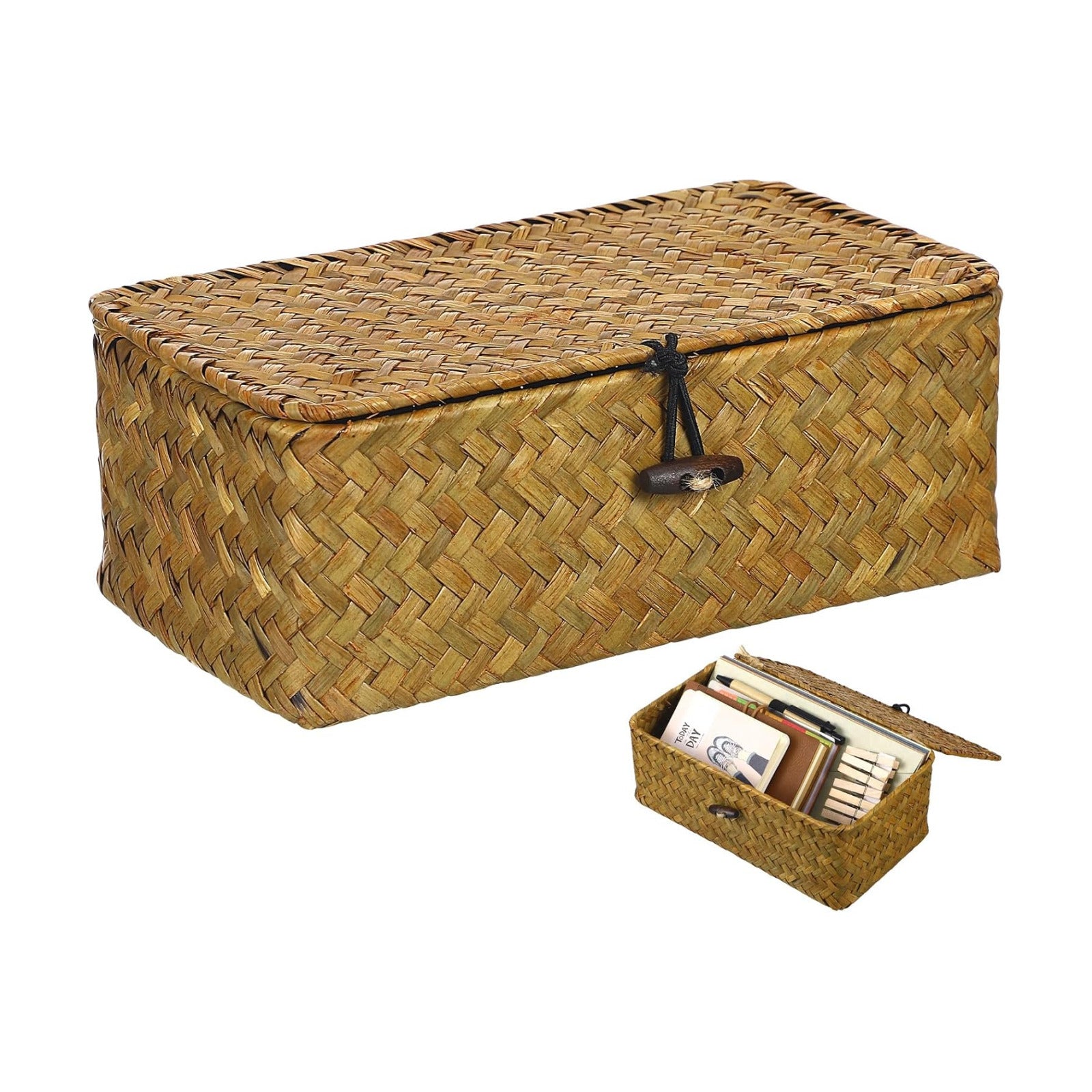 Seagrass Storage Woven Basket Straw Desktop Rattan Hand- Woven Storage Basket / 23 x 13 x 8 / S: CM