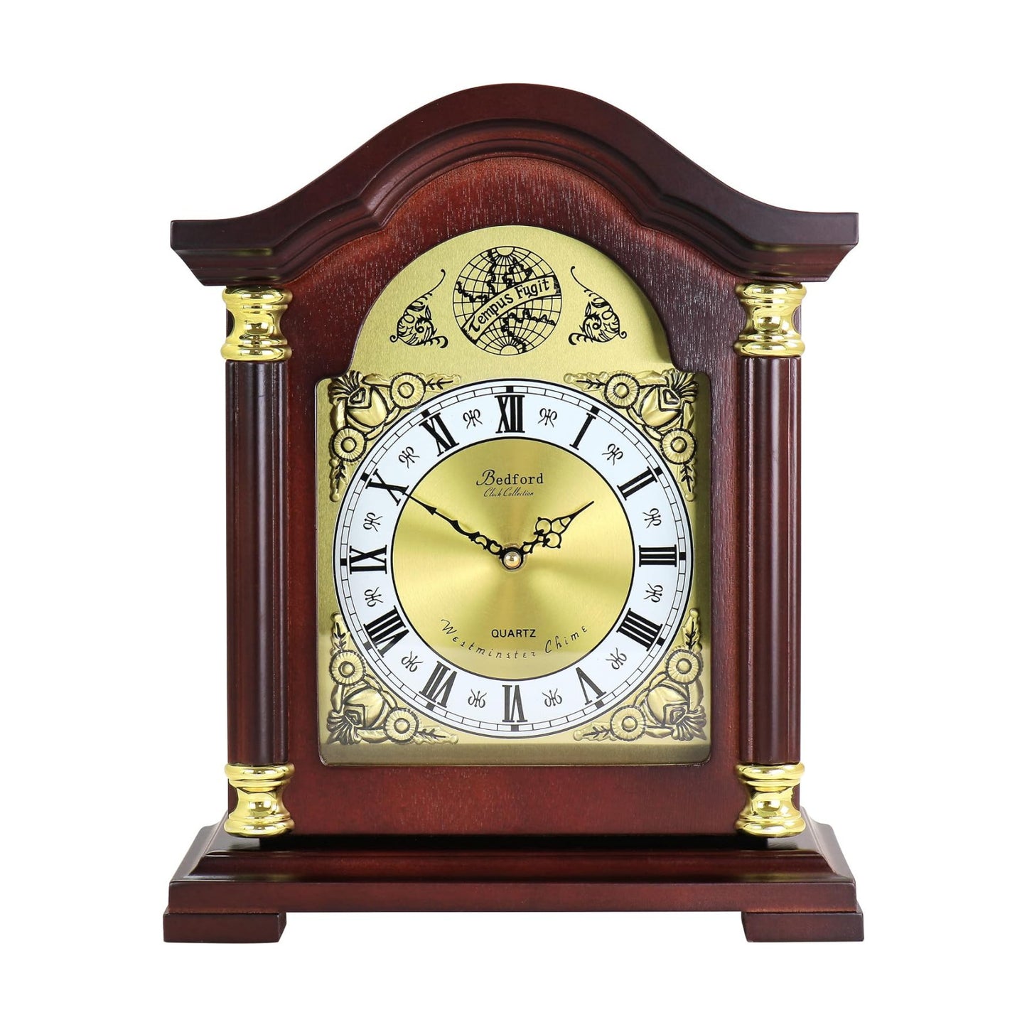 Bedford Clock Collection Redwood Mantel Clock with Chimes