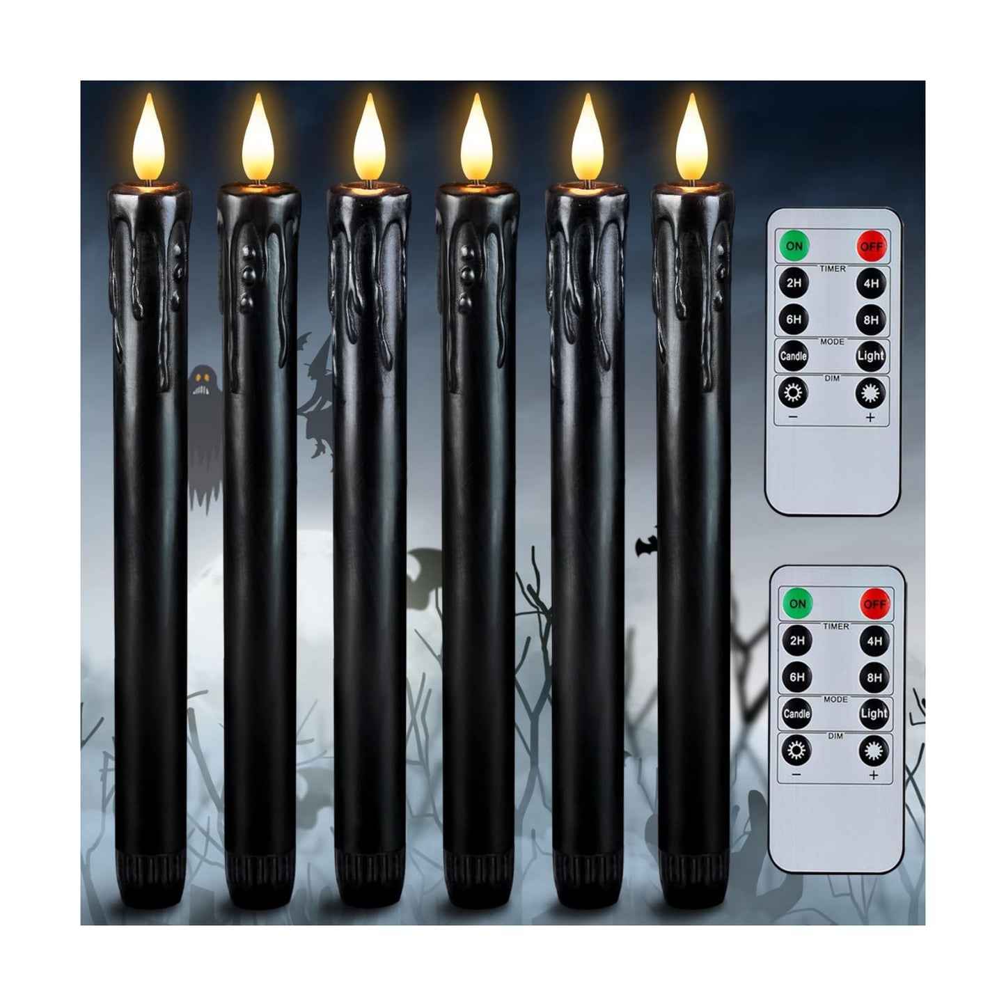 Homemory Black Flameless Taper Candles with Remote and Timer, Real Wax LED Taper Candles Battery Operated, Flickering