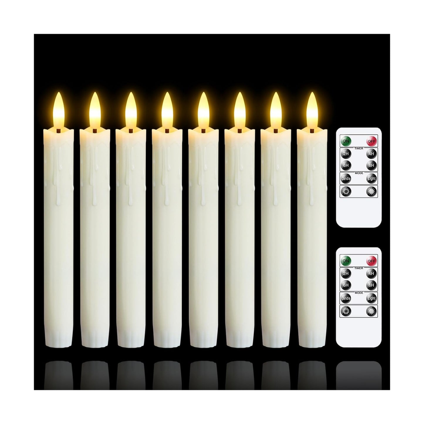 Flameless Flickering Taper Candles Two Remote, 7.5 Inch Ivory Battery Operated LED Window Candles Timer,Set of 8