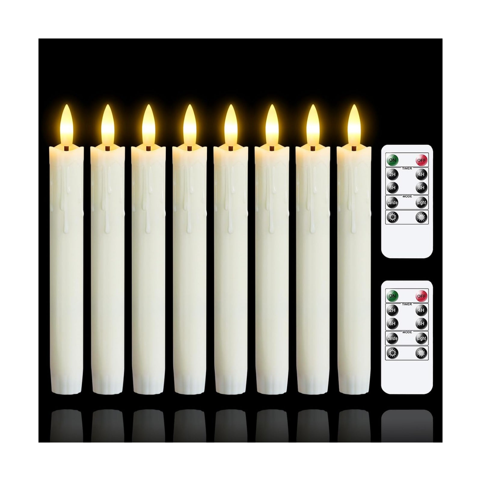 Flameless Flickering Taper Candles Two Remote, 7.5 Inch Ivory Battery Operated LED Window Candles Timer,Set of 8
