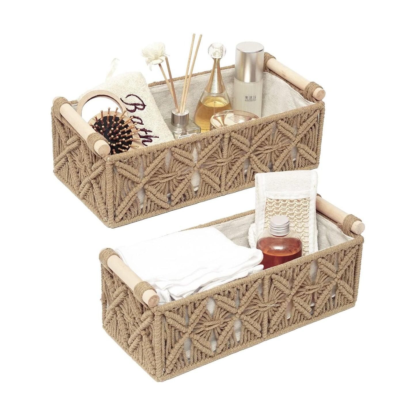Macrame Storage Basket Boho Decor Baskets for Organizing Woven Decorative Basket / Beige