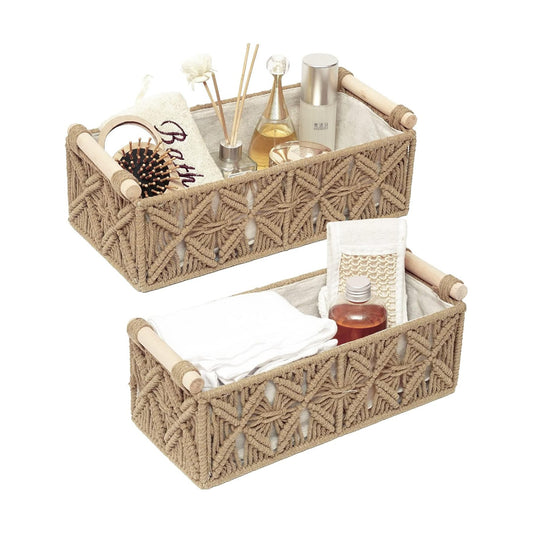 Macrame Storage Basket Boho Decor Baskets for Organizing Woven Decorative Basket / Beige