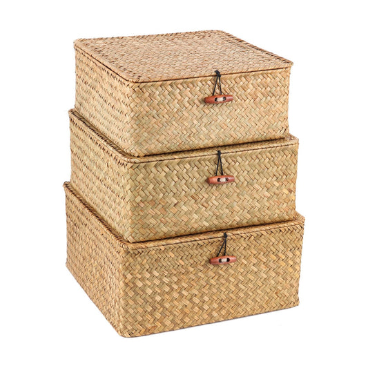 Square Seagrass Storage Bins / Set of 3