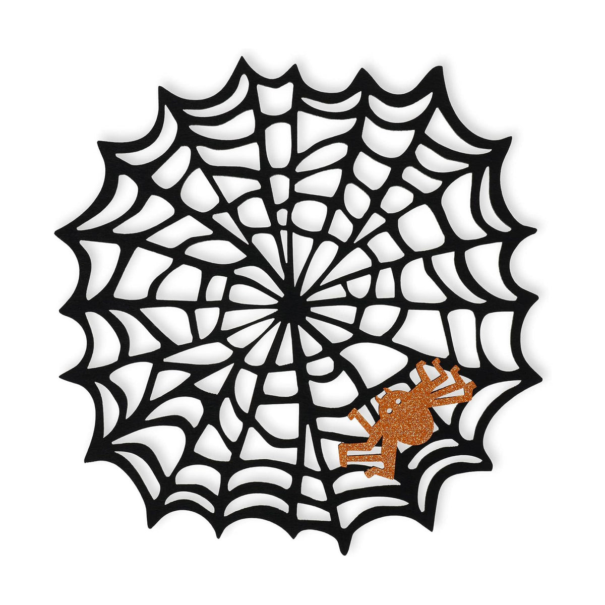 Feuille Round Halloween Placemats Set of 4 13.5 Inch Black Spider Web Placemats with Orange Glitter Felt Spider Placemats Perfect for Halloween Decorations Indoor