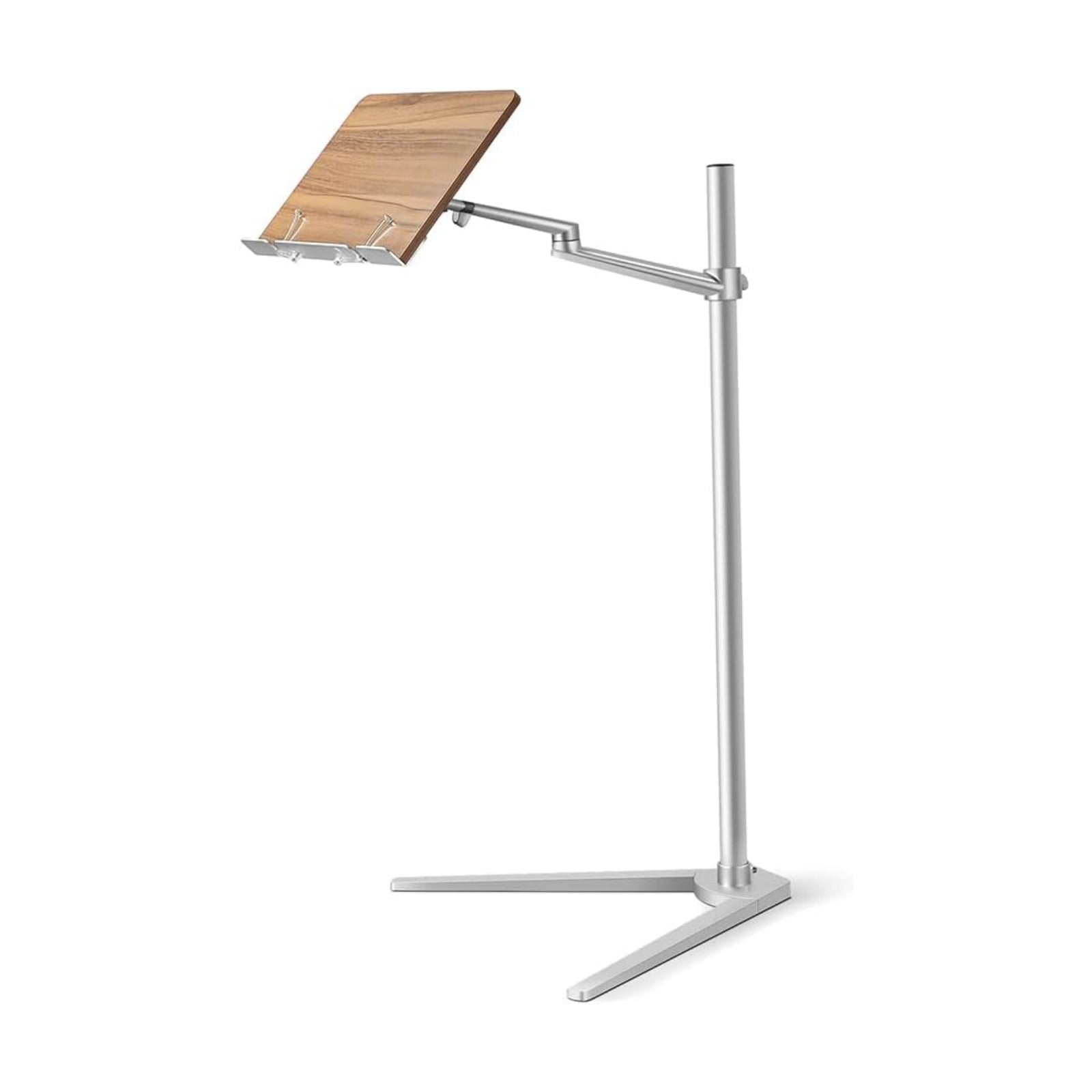 Bookstand, WoodPad, Rotating Holder for Laptop/Tablet/Phone, 2 Spring Clips