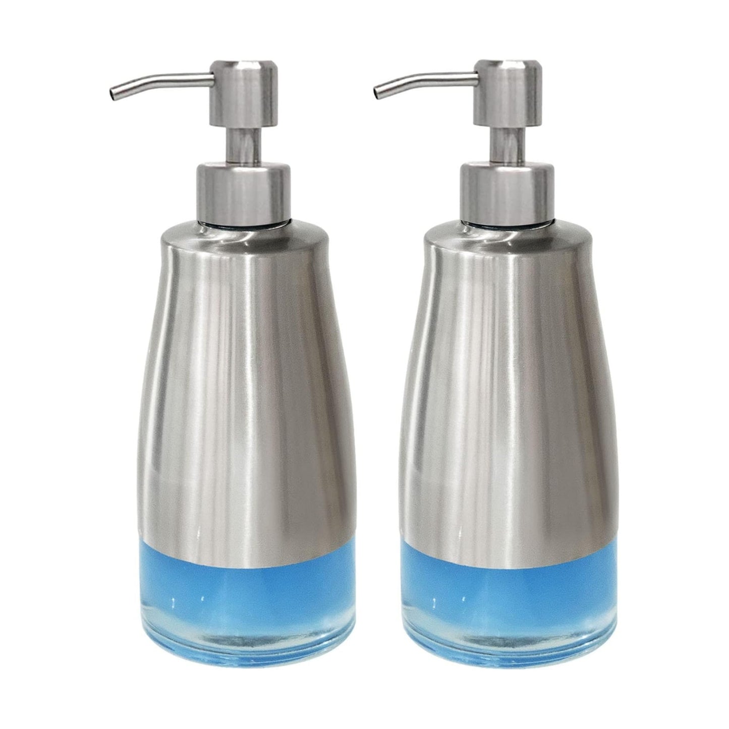 AUMIO 2-Pack Hand Soap Dispenser Set, Stainless Steel Case with Glass Liner | Brushed Nickel Finish | Refillable Design