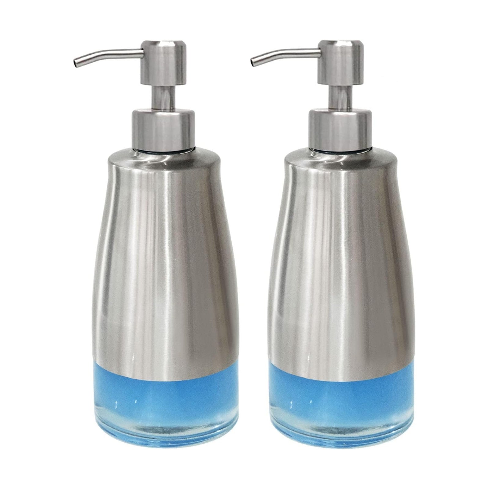 AUMIO 2-Pack Hand Soap Dispenser Set, Stainless Steel Case with Glass Liner | Brushed Nickel Finish | Refillable Design