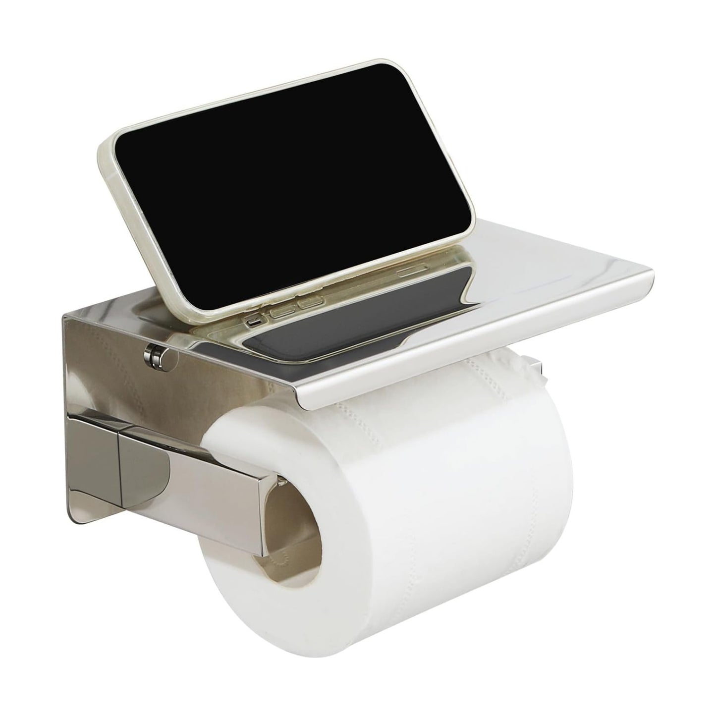 Alise Toilet Paper Holder with Shelf Wall Mount,Adhesive or Drill,Chrome | Heavy Duty SUS304 Stainless Steel Toilet