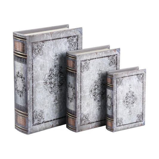 Wooden Book Box / 3 x Gray Vintage / Set of 3