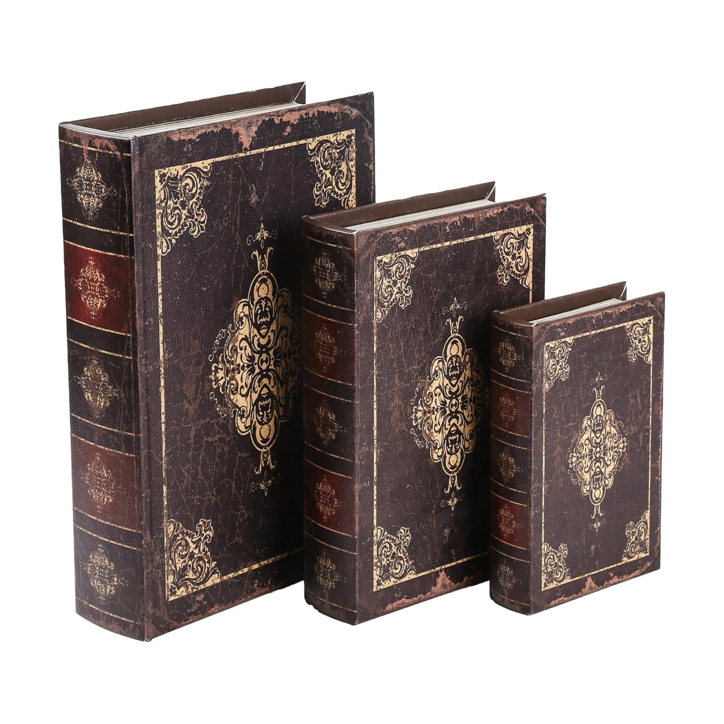 Wooden Book Box / 3 x Dark Vintage / Set of 3