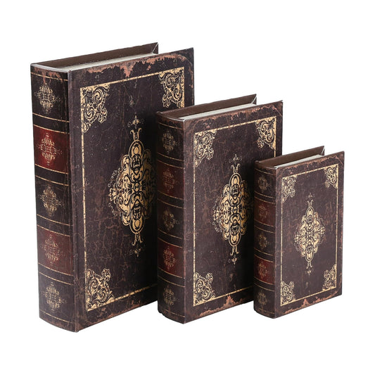 Wooden Book Box / 3 x Dark Vintage / Set of 3