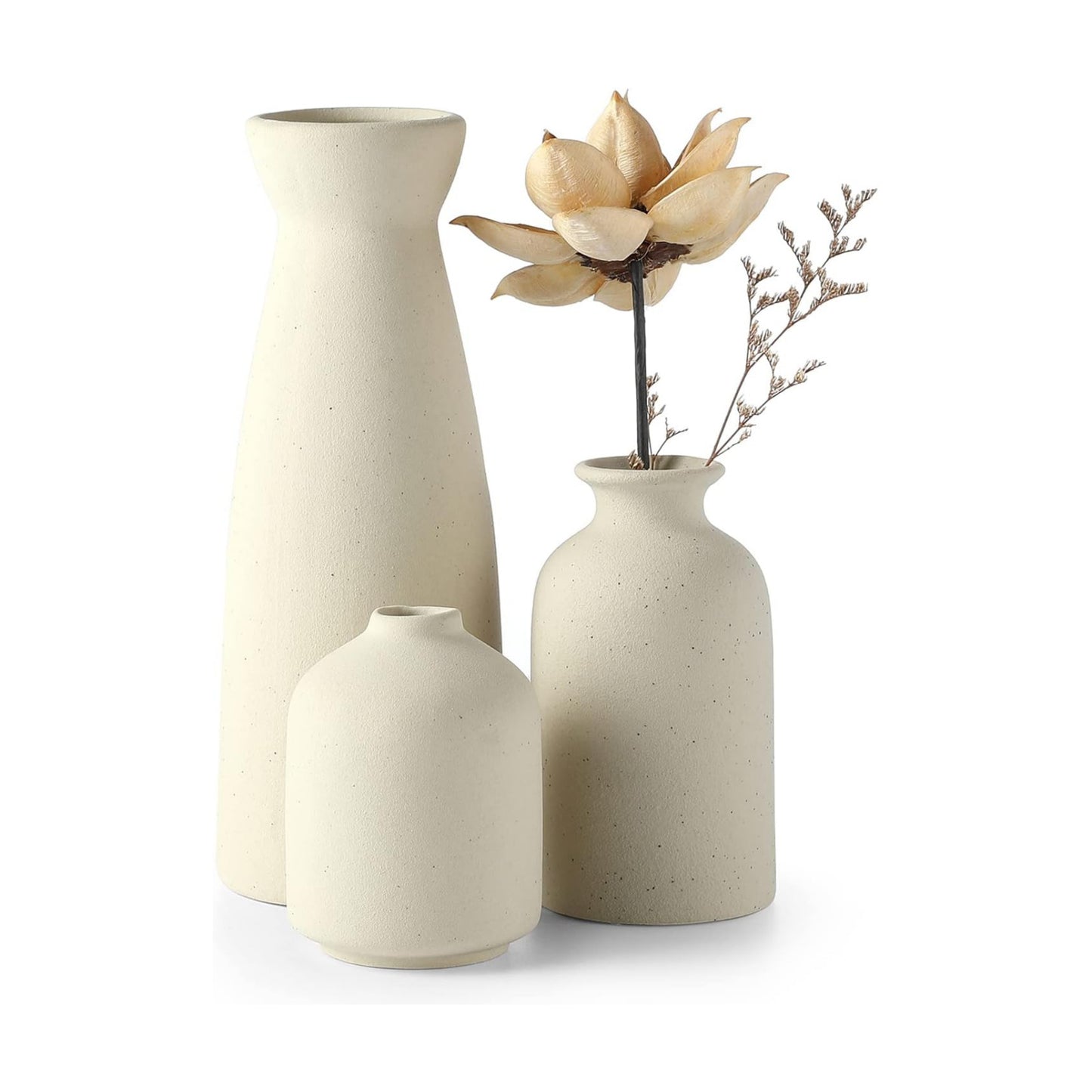 Beige Ceramic vase Set-3 Small Flower vases for Decor / 3set-beige