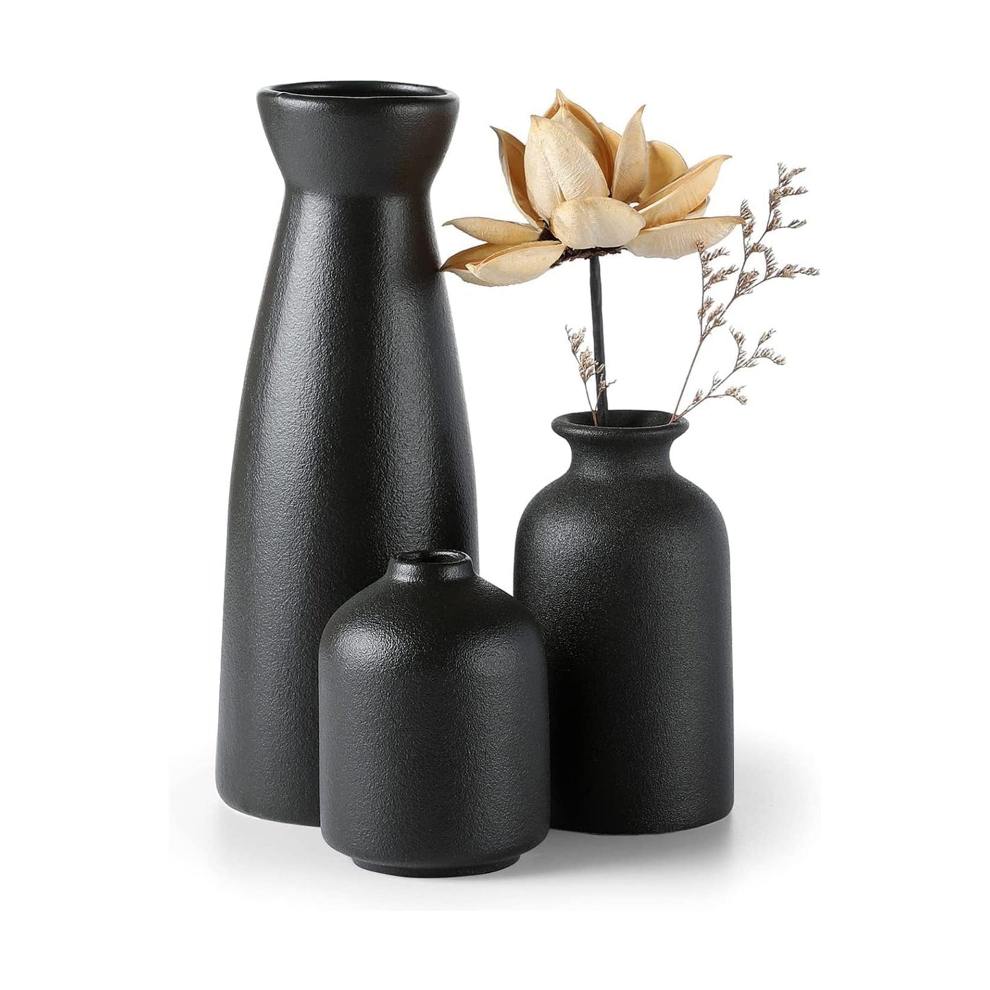 Black Ceramic vase Set-3 Small Flower vases for Decor / 3set-black