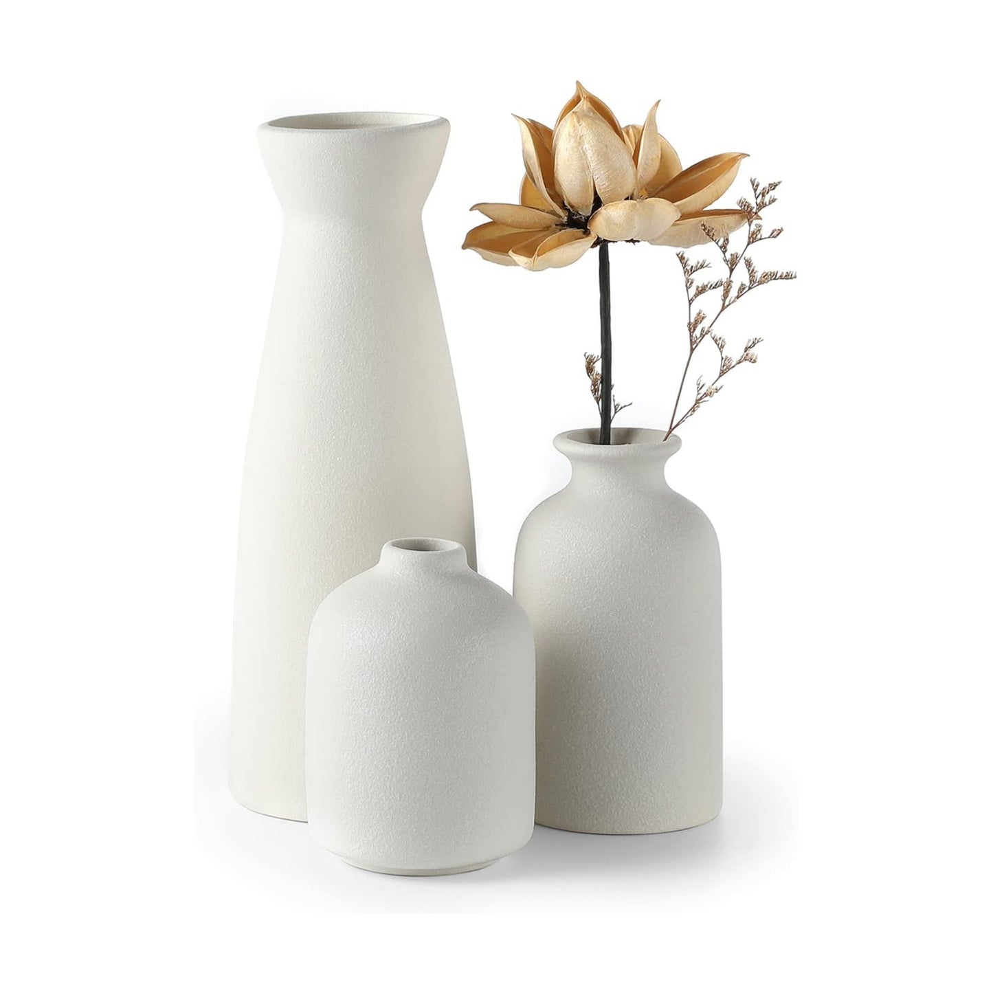 White Ceramic vase Set-3 Small Flower vases for Decor / 3set-white