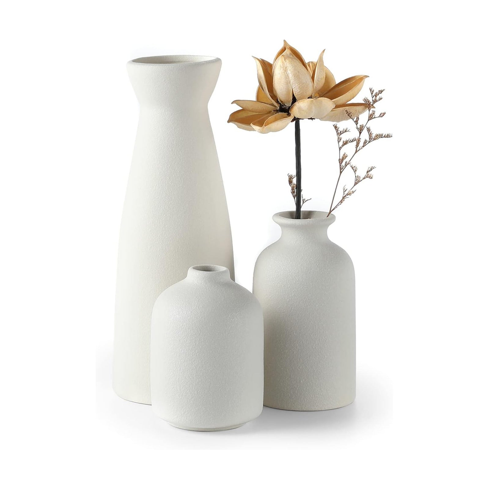 White Ceramic vase Set-3 Small Flower vases for Decor / 3set-white