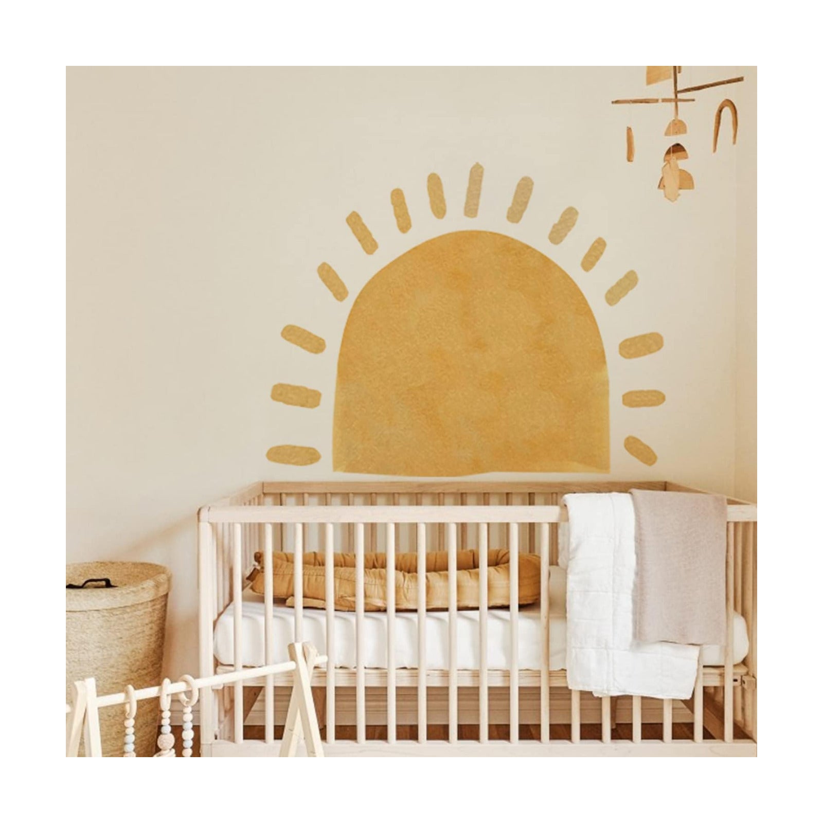 Large Fabric Watercolor Boho Half Sun Wall Decals Peel and Stick / 45.28 x 35.43 / Boho Half Sun L