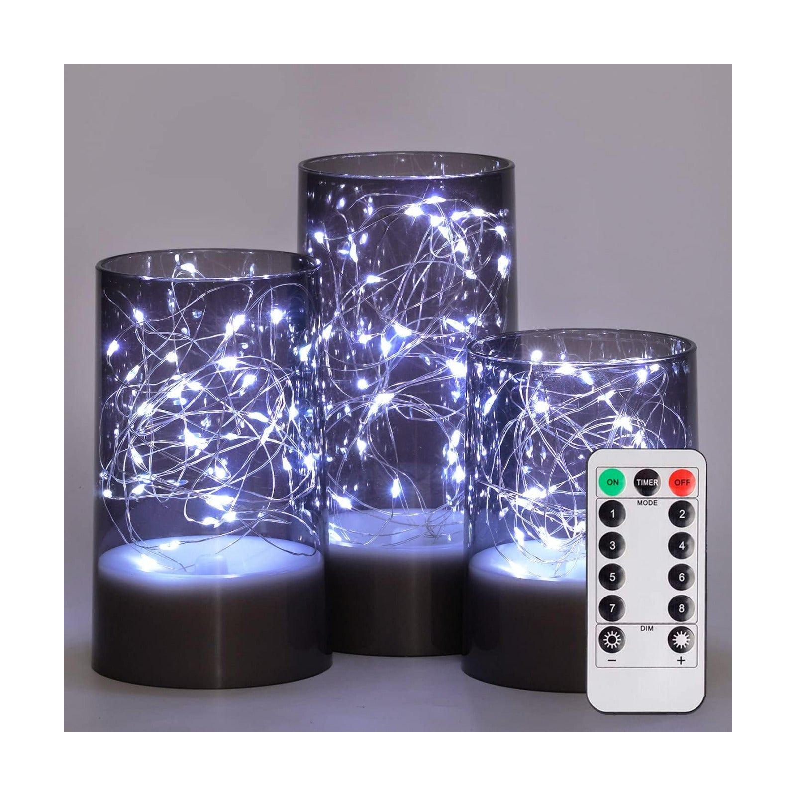 Homemory Flickering Flameless Candles with Remote, Embedded String Lights in Acylinder Vase, Battery Operated Fake