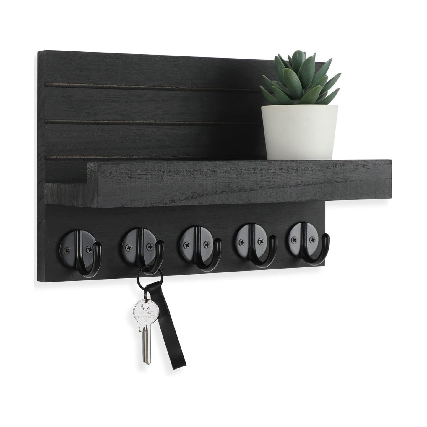 Lwenki Key Holder for Wall, Decorative Key and Mail Holder with Shelf Has Large Hooks for Bags, Coats, Umbrella –