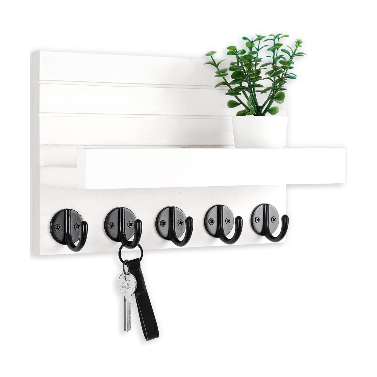 Lwenki Key Holder for Wall, Decorative Key and Mail Holder with Shelf Has Large Key Hooks for Bags, Coats, Umbrella –