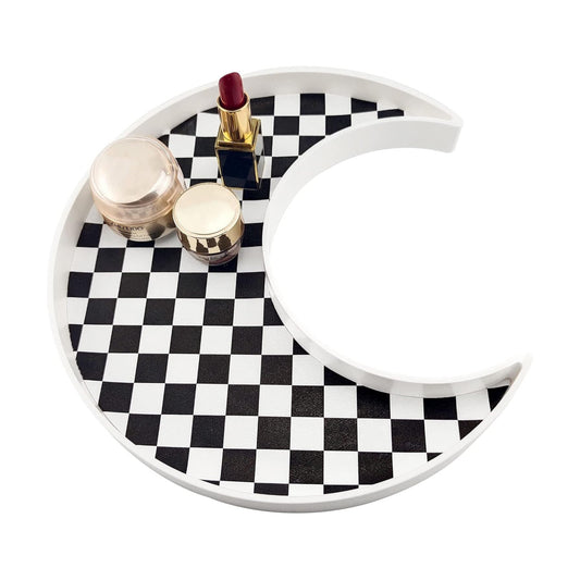 Decorative Organizer for Makeup / White Moon Checkered