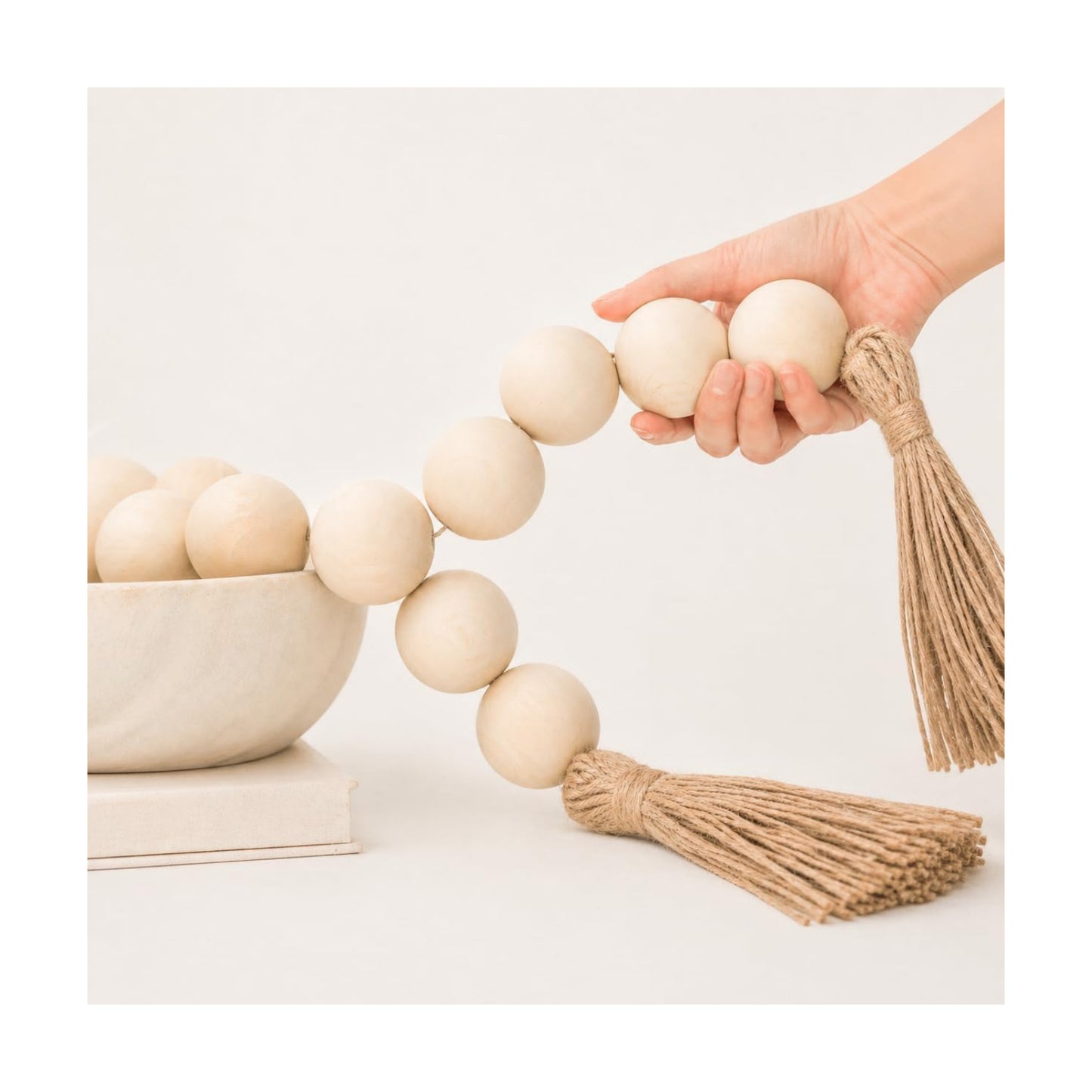 76" Long Extra Large Wood Bead Garland / 1 Nature Beige / 76 Inches