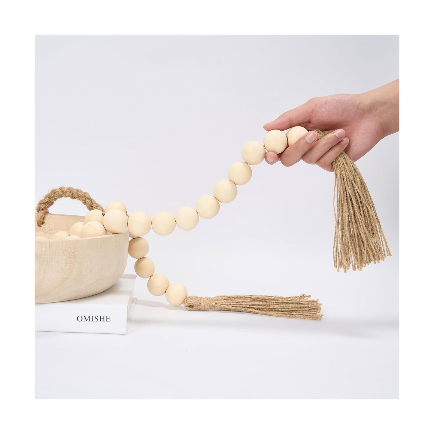 57" Long Large Wood Bead Garland / 01 Beige / 57 Inches