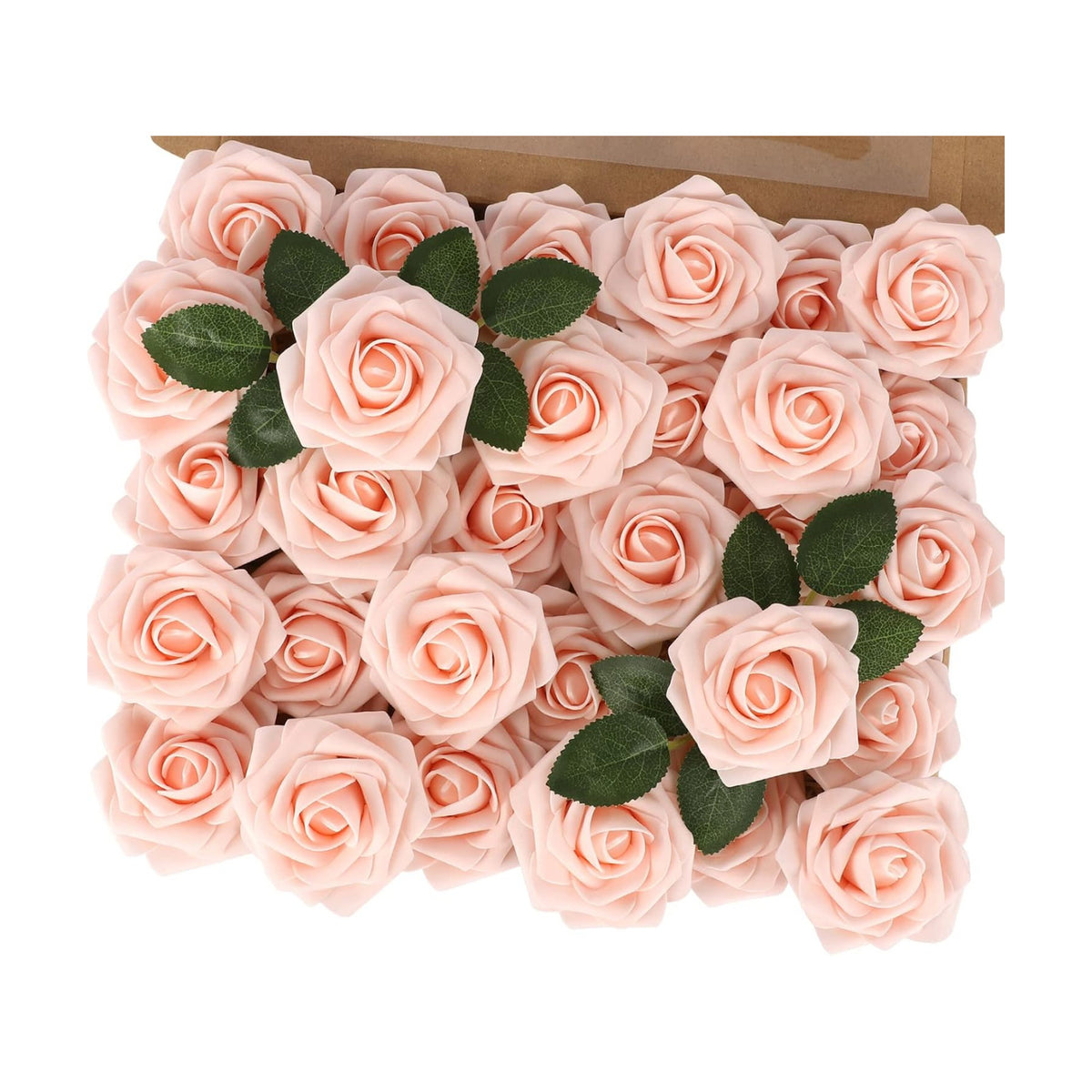 30PCS Blush Pink Artificial Roses with Stems, Real Touch Foam Flowers