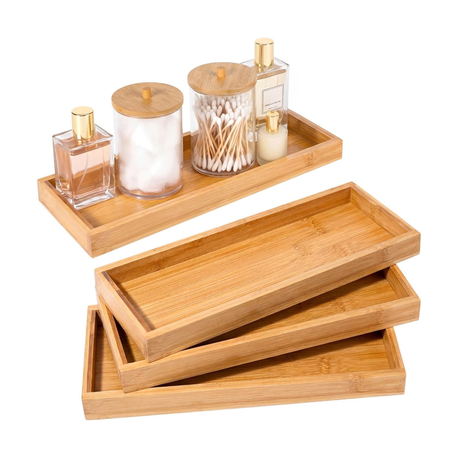 Bamboo Vanity Trays / Rectangle Style / Set of 3
