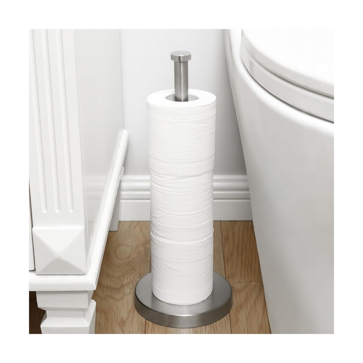 KES Toilet Paper Storage Stand, Holds 3 Rolls, Brushed Stainless Steel | Heavy Base Prevents Tipping, Rustproof SUS304