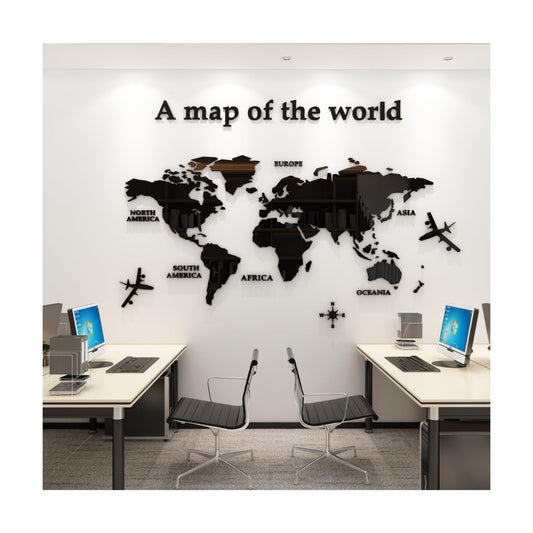 3D World Map Wall Stickers Decor Murals DIY Decal / Large / Black / 71 x 40