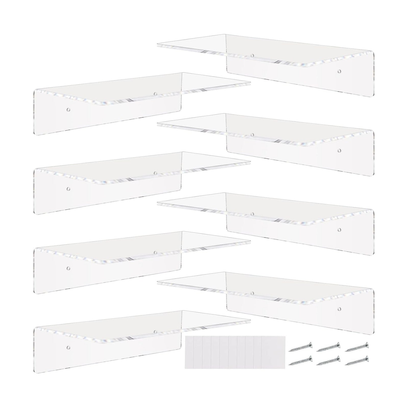 Vinsot 8 Pack Acrylic Floating Shelves 12 Inch Clear Acrylic Wall Display 4 mm Thick Invisible Book Shelves for Bedroom