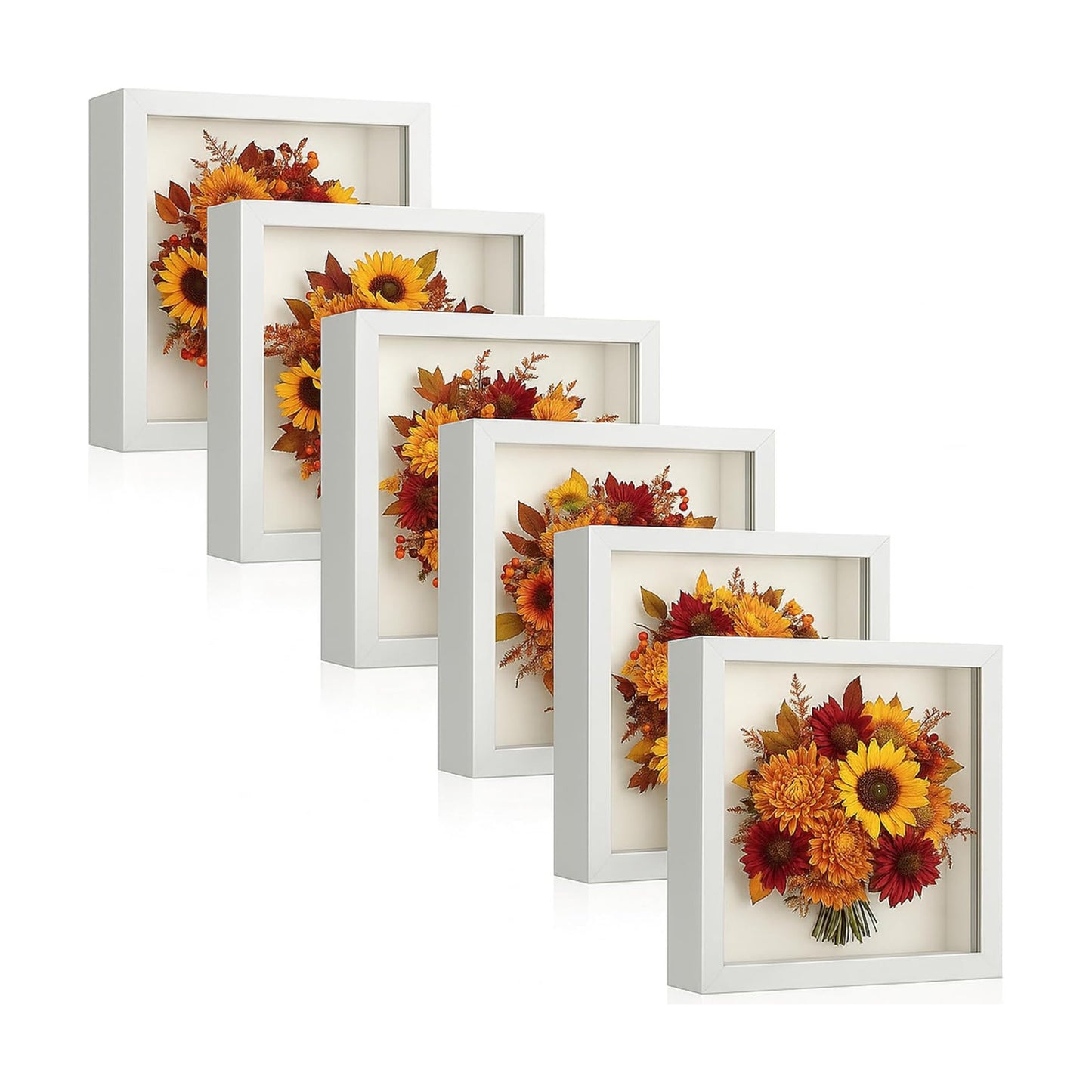 6 Pieces Shadow Box Picture Frame, White, 8 X 8 Inch | Deep Display Case for Graduation Medals Wedding Crafts Pins