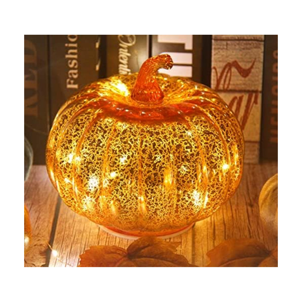 Fall Decorations for Home,Mercury Glass Pumpkin Lights with Timer(Gold)