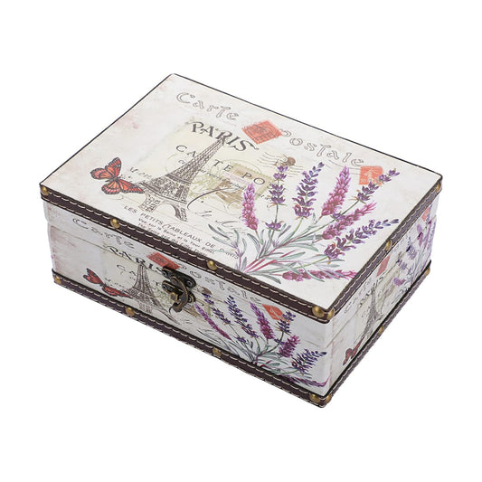 Chest Treasure Box Vintage Wooden + PU Leather Decorative Trinket Jewelry Box / Lavender,medium